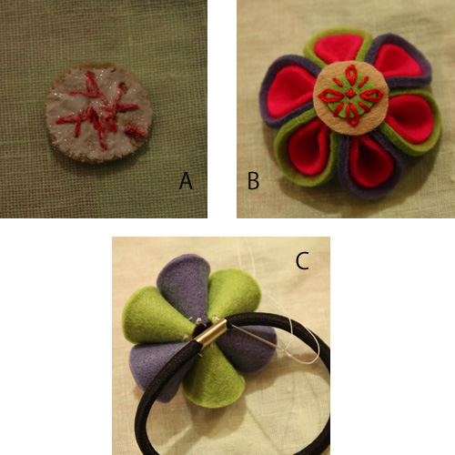 フェルトお花のヘアゴム その１ の作り方 手順 7 その他 ファッション アトリエ ハンドメイドレシピ 作り方 と手作り情報サイト