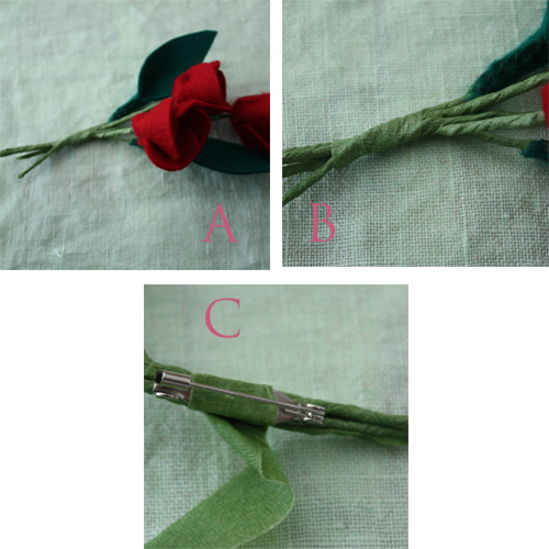 チューリップのコサージュの作り方 手順 6 コサージュ ブローチ アクセサリー アトリエ ハンドメイドレシピ 作り方 と手作り情報サイト